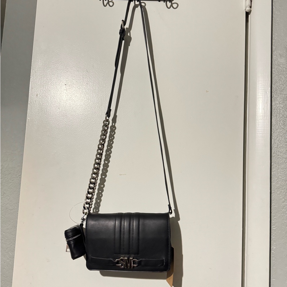 Steve Madden Black Leather Crossbody with Chain Strap